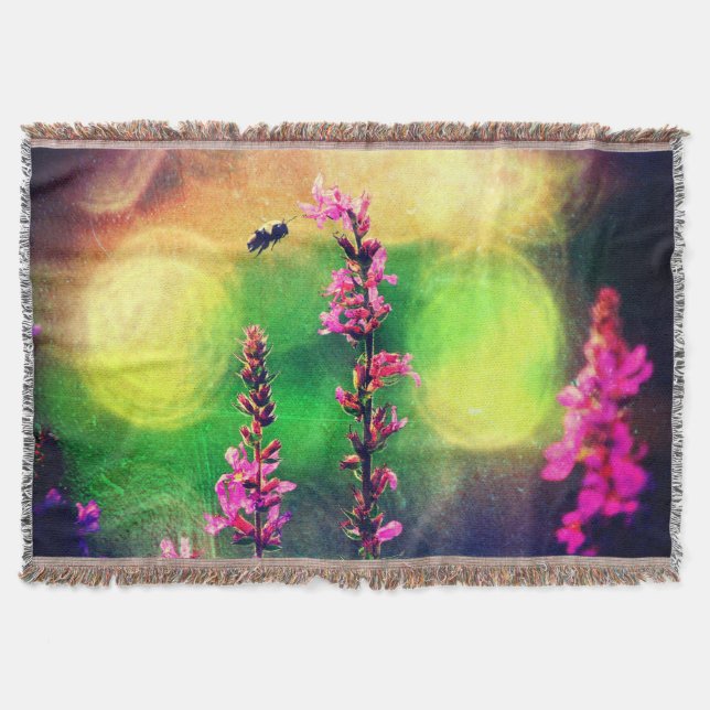 Pink Flowers N Bee Lights Throw Blanket (Front)