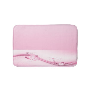 Pink Flowers n Waves Bath Mat