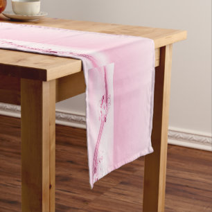 Pink Flowers n Waves Short Table Runner