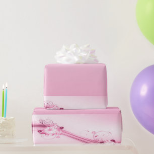 Pink Flowers n Waves Wrapping Paper