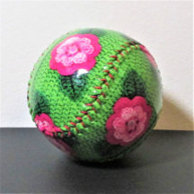 Pink Flowers Natural Greens Designer Crochet Print