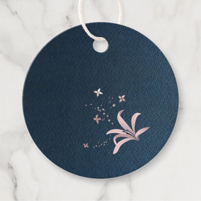 pink flowers navy blue favour tags (Front)