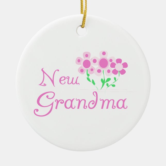 Pink Flowers New Grandma Gifts Ceramic Ornament (Front)