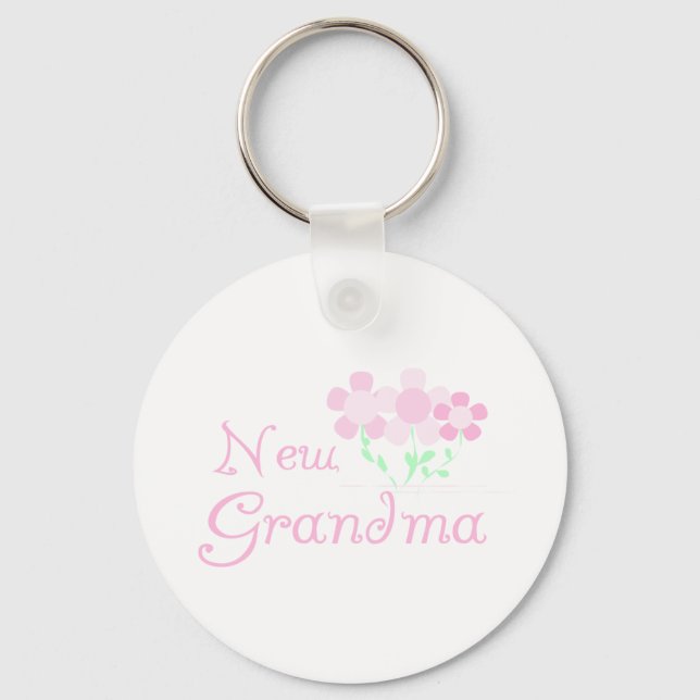 Pink Flowers New Grandma Key Ring (Front)