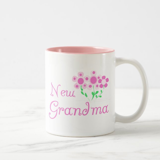 Pink Flowers New Grandma Tshirts and Gifts Two-Tone Coffee Mug (Right)
