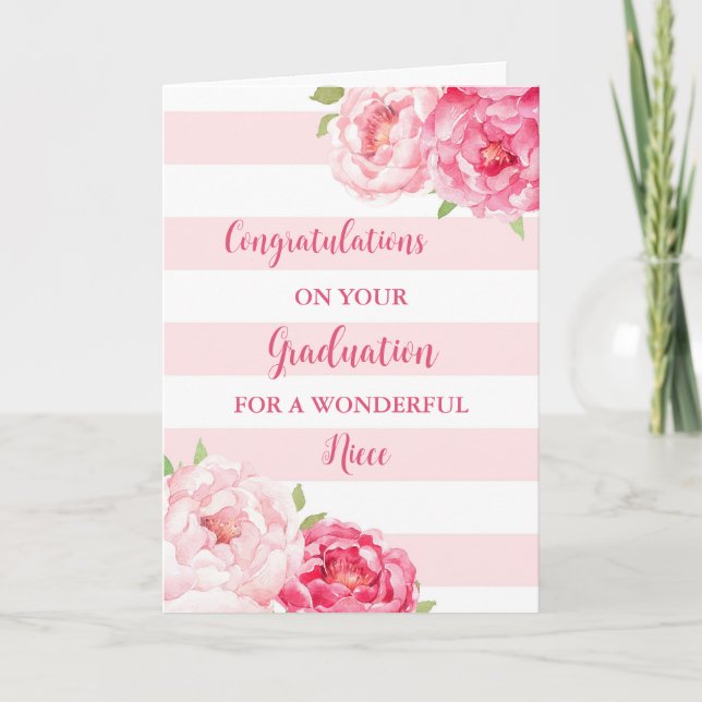 Pink Flowers Niece Congratulations Graduation Card (Front)