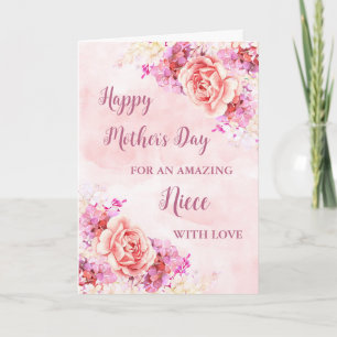 Pink Flowers Niece Happy Mother's Day Card