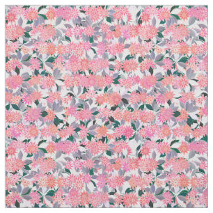 Pink flowers on a background of silver leaves fabric