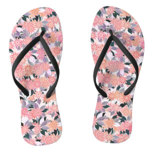 Pink flowers on a background of silver leaves thongs