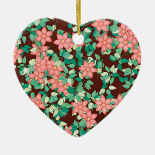 Pink flowers on a chocolate background ceramic tree decoration