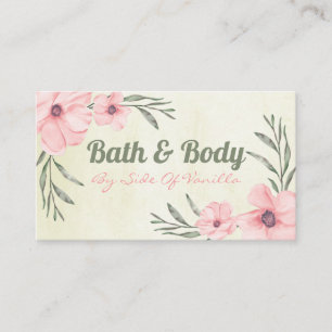Pink Flowers On Beige Handmade Spa Bath & Body Business Card