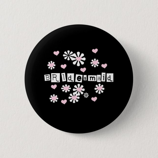 Pink Flowers on Black Bridesmaid  6 Cm Round Badge (Front)