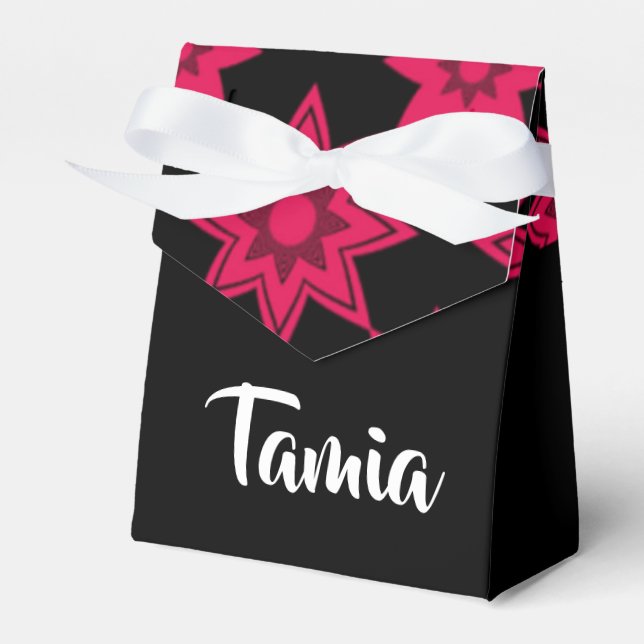 Pink flowers on black favour box (Front Side)