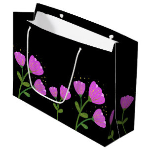 Pink Flowers on Black Gift Bag