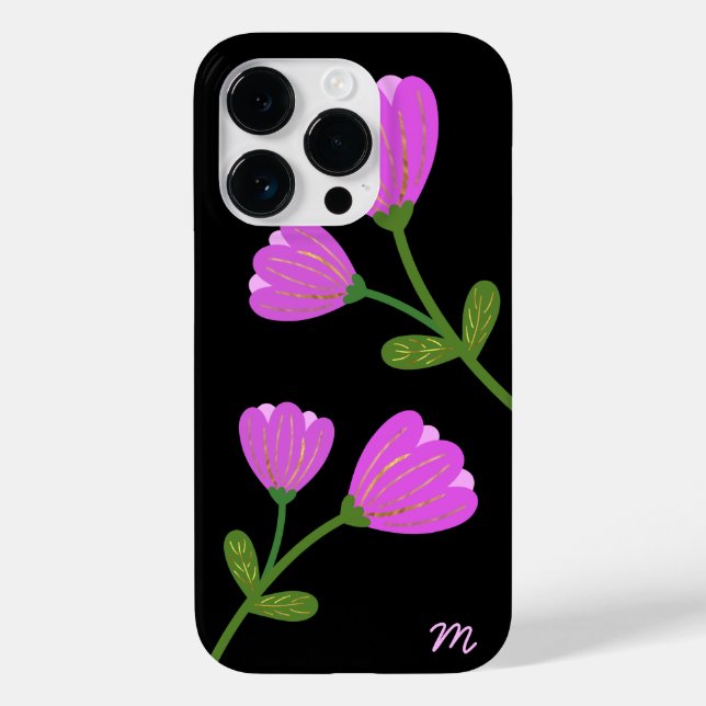 Pink Flowers on Black Phone Case (Back)