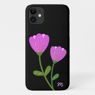 Pink Flowers on Black Phone Case