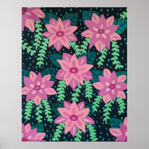 Pink Flowers on Black  Poster