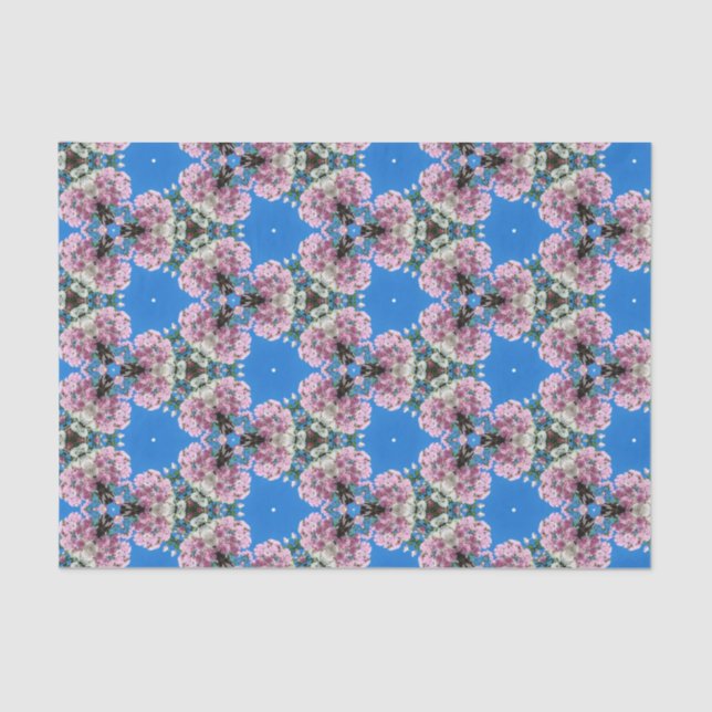 Pink flowers on blue background tissue paper (Front)
