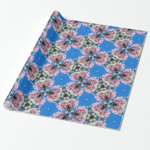 Pink flowers on blue background wrapping paper
