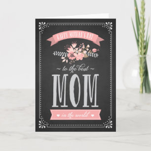 Pink Flowers on Chalkboard   Mother's Day Card