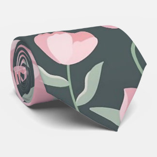 Pink flowers on dark green seamless pattern tie