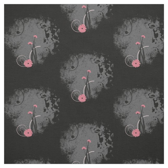 Pink flowers on distressed grey and black fabric (Swatch)