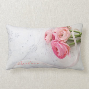 pink flowers on eyelet lumbar pillow