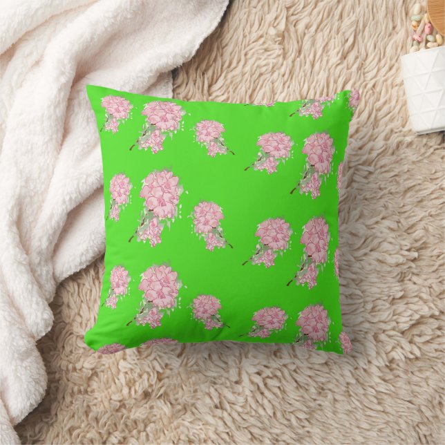 Pink flowers on green cushion (Blanket)