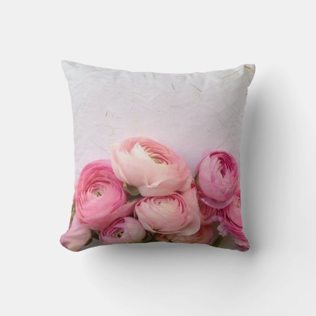 pink flowers on handmade paper throw pillow (Front)