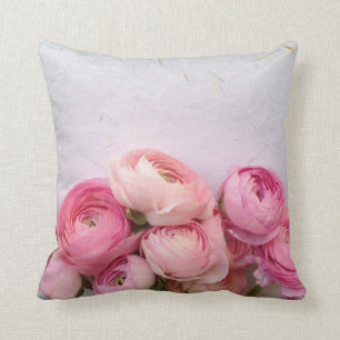 pink flowers on handmade paper throw pillow