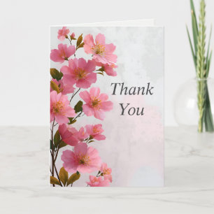Pink Flowers on Light Grey Thank You Card