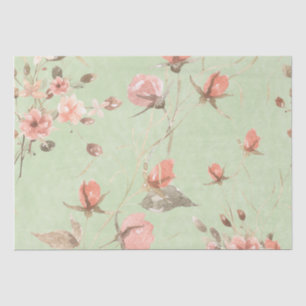 Pink Flowers On Light Sage Green Background  Tissue Paper