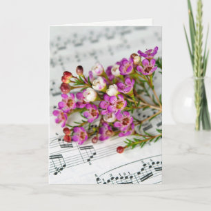 pink flowers on music card