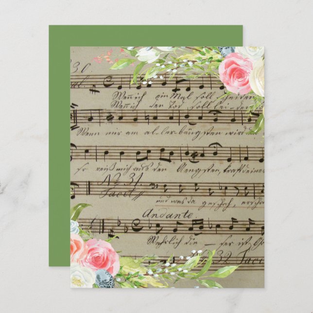 Pink Flowers On Music Scrapbook Paper (Front/Back)