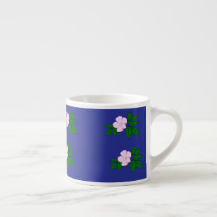 Pink flowers on navy blue espresso cup