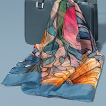 Pink Flowers on Pink Scarf<br><div class="desc">Contemporary drawing of pink and yellow flowers with blue grey leaves is on a soft pink background. This art was imagined with AI.</div>