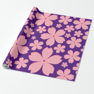 Pink Flowers on Purple Wrapping Paper