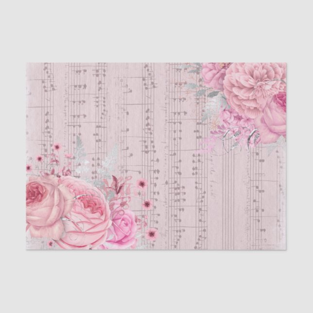 pink flowers on vintage music sheet (Front)