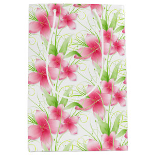 Pink Flowers on White  Medium Gift Bag