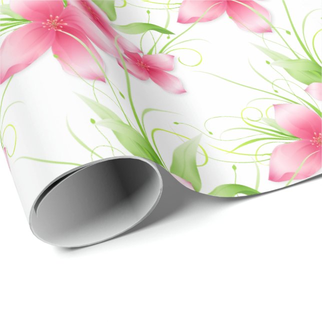Pink Flowers on White Wrapping Paper (Roll Corner)