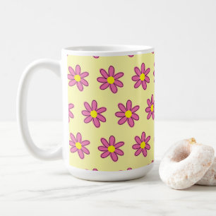 Pink Flowers on Yellow Coffee Mug