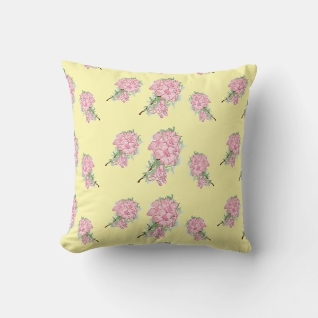 Pink flowers on yellow cushion (Front)
