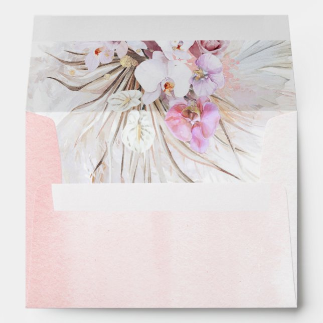 Pink Flowers Pampas Grass Elegant Exotic Envelope (Back (Bottom))
