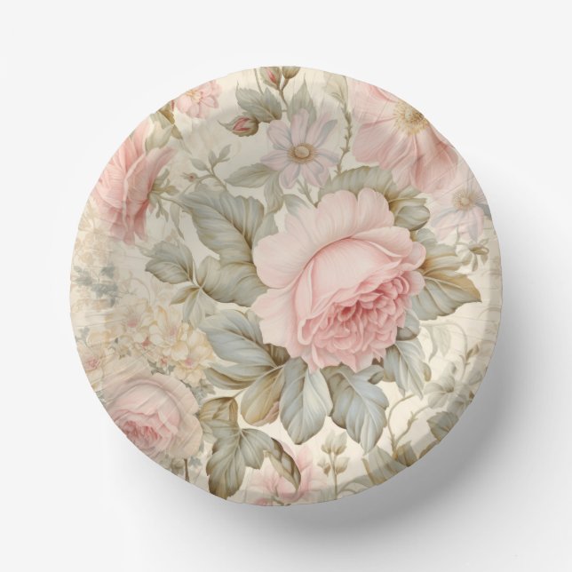 Pink Flowers Paper Bowl Paper Plate (Front)