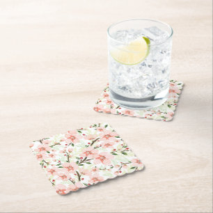 Pink flowers paper coaster