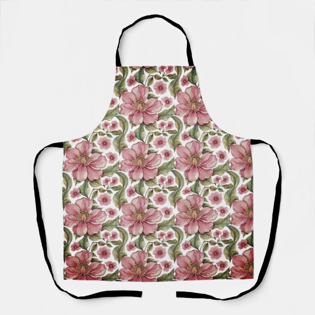 Pink Flowers Pattern Apron (Front)