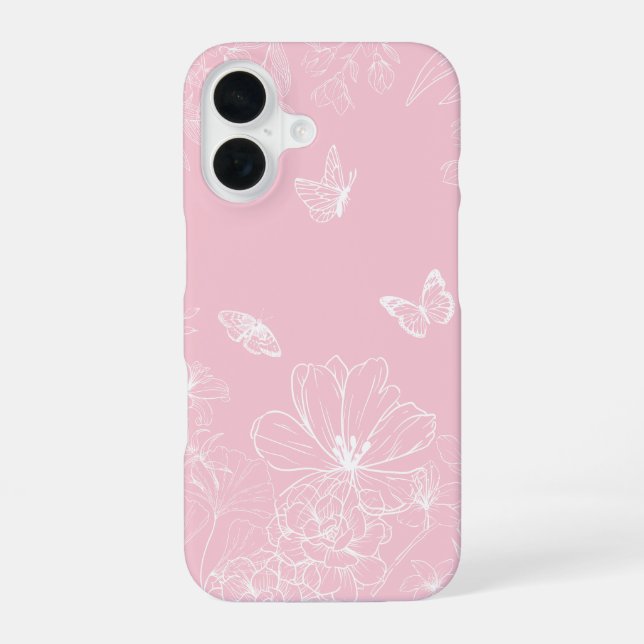 Pink Flowers Pattern, Floral, Pattern, Minimalist iPhone 16 Case (Back)