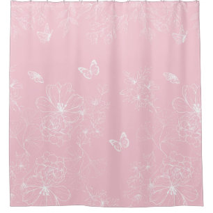 Pink Flowers Pattern, Floral, Pattern, Minimalist Shower Curtain