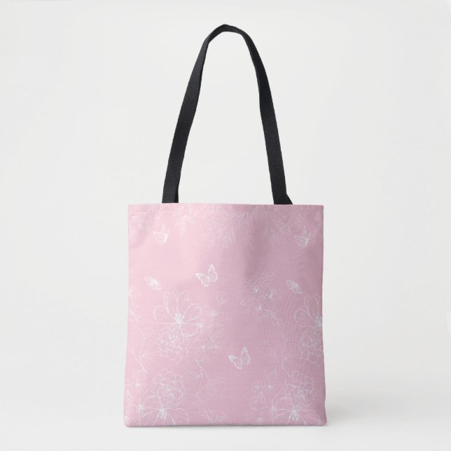 Pink Flowers Pattern, Floral, Pattern, Minimalist Tote Bag (Front)