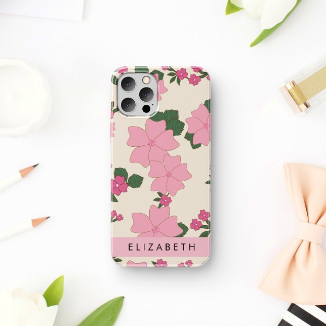 Pink Flowers, Pattern Of Flowers, Your Name Case-Mate iPhone Case (Creator Uploaded)